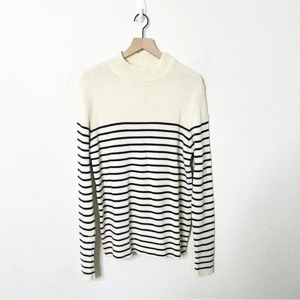 Stone Island Vintage Stripe‎ Wool Sweater Cream Navy Striped Crewneck Size XXL